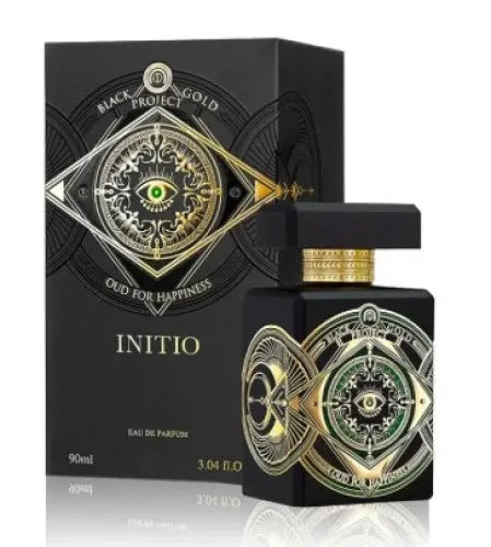 Bottle of Initio Oud for Happiness 3.0 Edp, a unisex perfume with bergamot, ginger, oud, licorice, vanilla, and musk notes