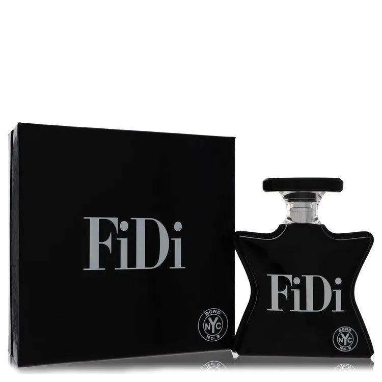 Bottle of Bond No 9 Fidi 3.4 Edp U, a modern long lasting unisex perfume with mandarin, bergamot, cedarwood, and vanilla notes
