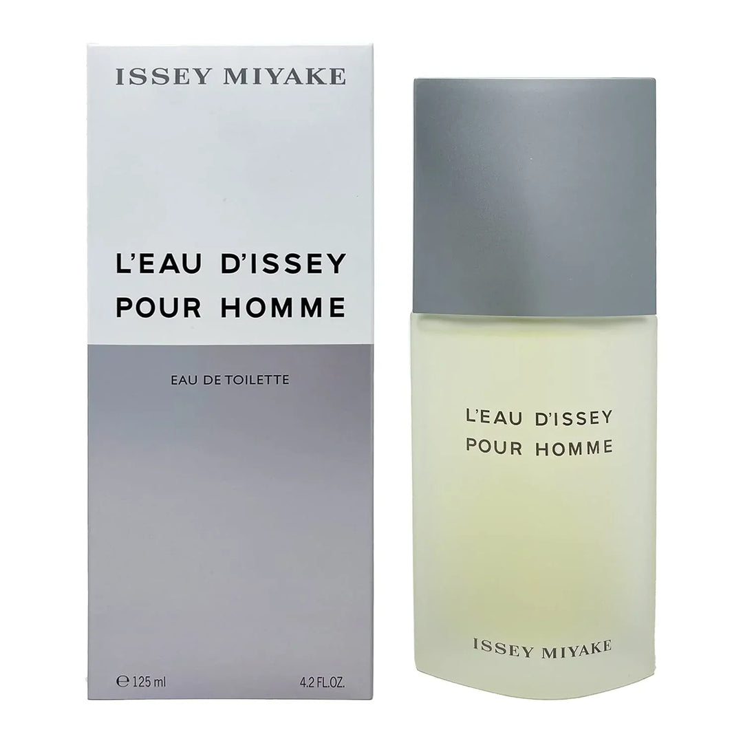 Issey Miyake L’Eau d’Issey Pour Homme 4.2 oz EDT bottle with fresh citrus, spicy, and woody musk notes – perfume for men.

