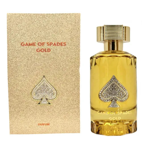 Jo Milano Game of Spades Gold 3.0oz EDP – bold unisex fragrance with fresh citrus, amber, and woody notes.