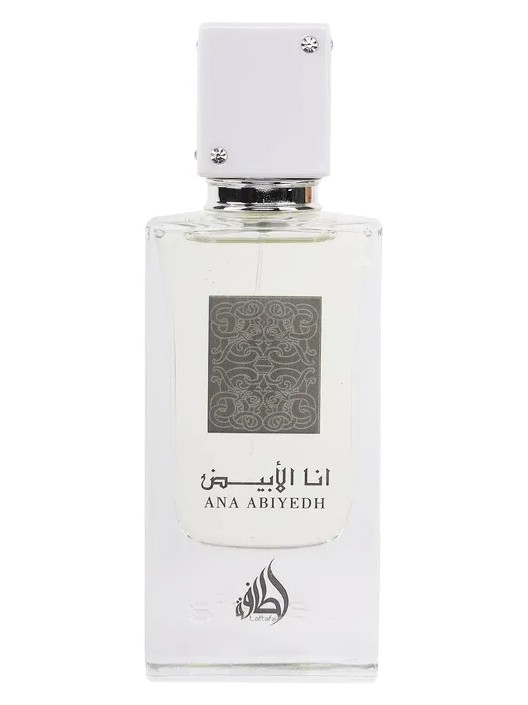 Lattafa Ana Abiyedh White elegant long lasting perfume bottle
