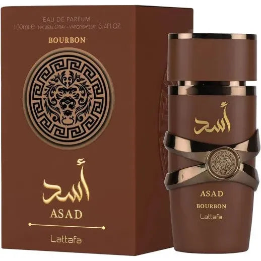 Lattafa Asad Bourbon 3.4oz EDP male perfume with pink pepper, bourbon vanilla, nutmeg – bold popular scents for men