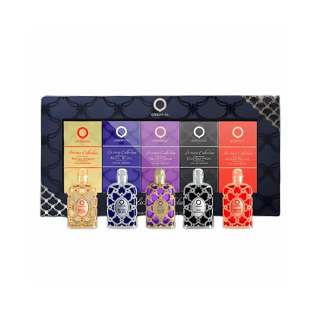 Orientica Luxury Collection 5pcs 7.5ml Unisex set with five miniature perfumes – popular scents for men and women.