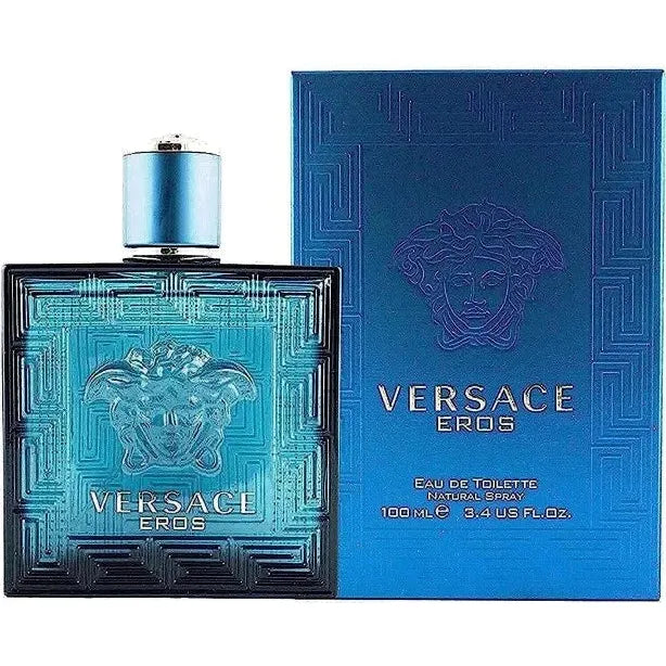 Bottle of Versace Eros 3.4 Edt, one of the top perfumes for men with fresh mint, lemon, and warm vanilla notes