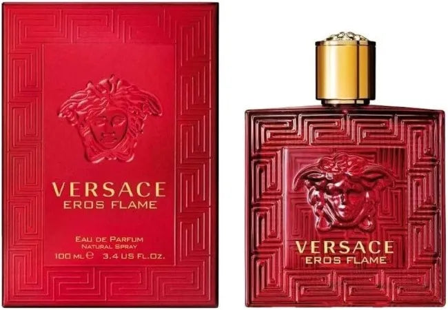 Bottle of Versace Eros Flame 6.7 Edp, a bold and long lasting woody citrus fragrance for men with vanilla and pepper notes
